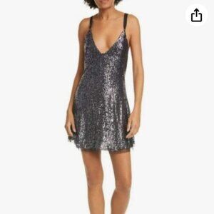Free People Gold Rush Sequin Mini Dress with Self-Tie, Size XS (flaw)
